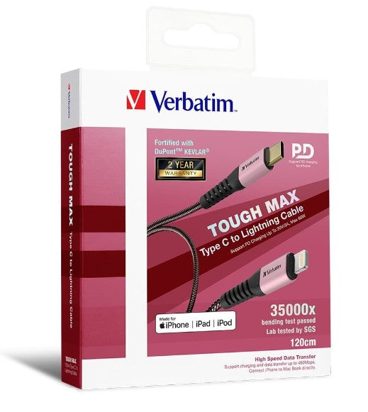 Verbatim Type C to Lightning Cable with Kevlar 120cm Rose Gold - Image 2