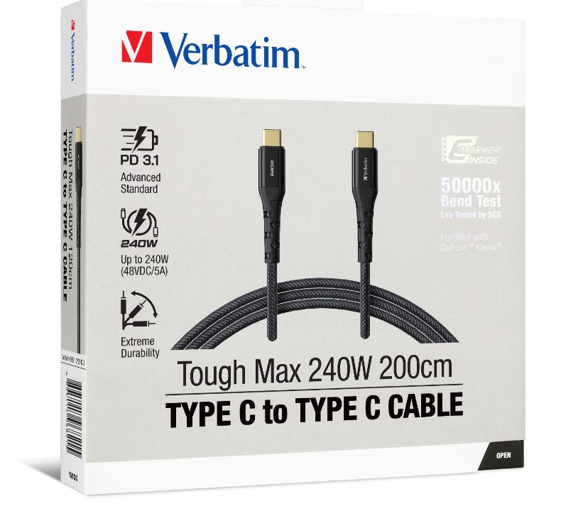 Verbatim Cable 240W USB-C to USB-C 200CM PD 3.1 and QC 3.0 and 4.0 Premium Cable - Image 2