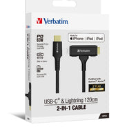 Verbatim 2-in-1 Cable Type C to C & Lightning Kevlar Slide 120cm -BLK - Image 1
