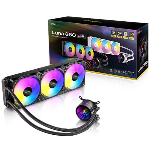 Antec Luna 360 ARGB Black, 360mm AIO, 3x120mm ARGB PWM Fans, 800-1800RPM, 67.62CFM, Intel LGA1700/1851, AMD AM4/AM5, 2Y Warranty - Image 5