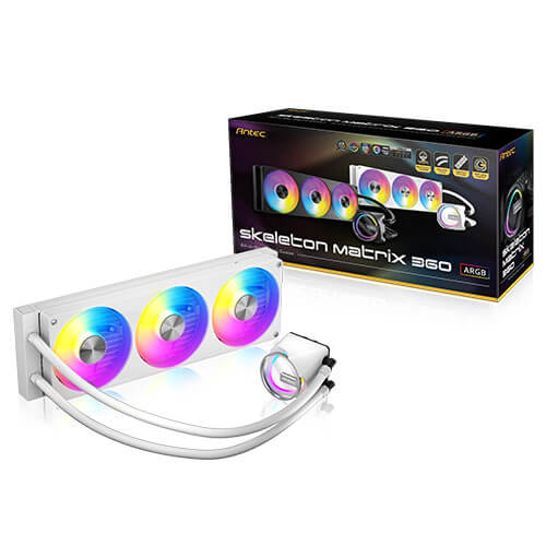 Antec Skeleton Matrix 360 ARGB - White, 360mm AIO, ARGB, 2400RPM, 74.23 CFM, 2.6mmH₂O, Intel/AMD, 3-Year Warranty - Image 1