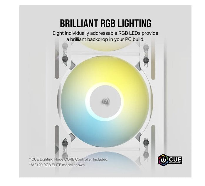 Corsair AF SLIM Series, AF120 RGB SLIM WHITE, 120mmx15mm Fluid Dynamic Bearing RGB PWM Fan, Dual Pack with Lighting Node CORE(LS) - Image 3