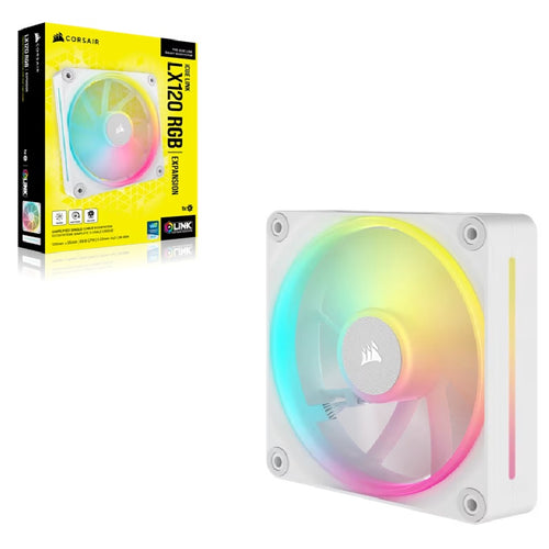 Corsair iCUE LINK LX120 RGB 120mm PWM Single Fan Expansion - White, STATIC PRESSURE Flow Type, 2400 RPM, 69.9 CFM, 36 dBA - Image 1