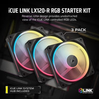 Corsair iCUE LINK LX120-R RGB 120mm PWM Reverse Fans Starter Kit Triple Pack - Black: 66.7CFM, 2400RPM, 37.7dBA, 0.4A, Static Pressure, Magnetic Dome - Image 4