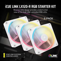 Corsair iCUE LINK LX120-R RGB 120mm PWM Reverse Fans Starter Kit Triple Pack - White: 66.7CFM, 2400RPM, 37.7dBA, 0.4A, Static Pressure, Magnetic Dome - Image 4