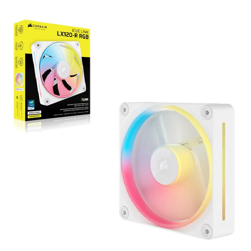 Corsair iCUE LINK LX120‑R RGB 120 mm PWM Reverse Fan Expansion Single Pack – White: 66.7 CFM, 2400 RPM, 37.7 dBA, 0.4 A,Static Pressure, Magnetic Dome - Image 5