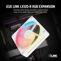 Corsair iCUE LINK LX120‑R RGB 120 mm PWM Reverse Fan Expansion Single Pack – White: 66.7 CFM, 2400 RPM, 37.7 dBA, 0.4 A,Static Pressure, Magnetic Dome - Image 4