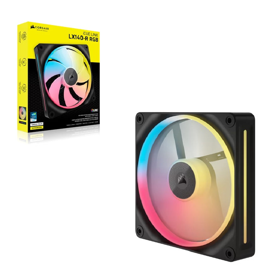 Corsair iCUE LINK LX140-R RGB 140mm PWM Reverse Fan Expansion Single Pack - Black: 90.6 CFM, 2000 RPM, 38.3 dBA, 0.45A, Static Pressure, Magnetic Dome - Image 1