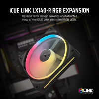 Corsair iCUE LINK LX140-R RGB 140mm PWM Reverse Fan Expansion Single Pack - Black: 90.6 CFM, 2000 RPM, 38.3 dBA, 0.45A, Static Pressure, Magnetic Dome - Image 4