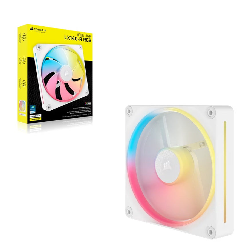 Corsair iCUE LINK LX140-R RGB 140mm PWM Reverse Fan Expansion Single Pack - White: 90.6 CFM, 2000 RPM, 38.3 dBA, 0.45A, Static Pressure, Magnetic Dome - Image 1