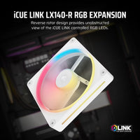 Corsair iCUE LINK LX140-R RGB 140mm PWM Reverse Fan Expansion Single Pack - White: 90.6 CFM, 2000 RPM, 38.3 dBA, 0.45A, Static Pressure, Magnetic Dome - Image 4