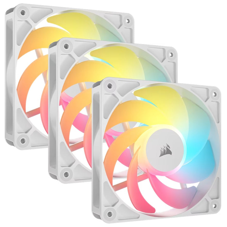 Corsair RS120-R ARGB 120mm PWM Reverse Fans Triple Pack - White, 3x RGB Fans, 2100 RPM, 65.82 CFM, Static Pressure, Magnetic Dome Bearing, PWM Control - Image 2