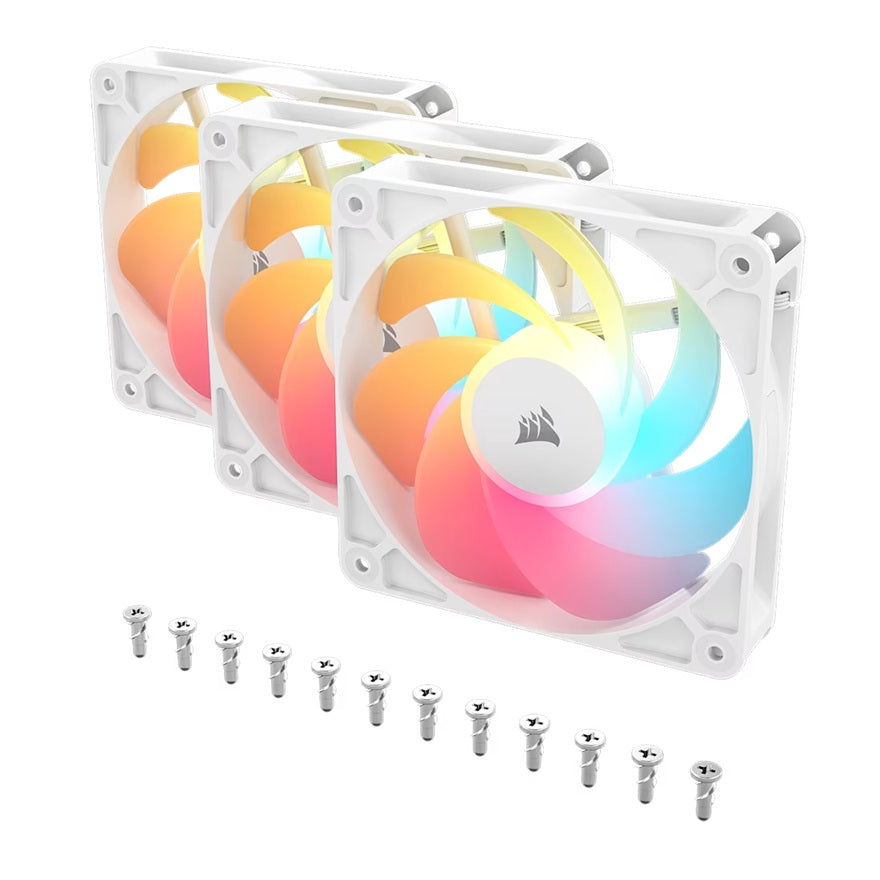 Corsair RS120-R ARGB 120mm PWM Reverse Fans Triple Pack - White, 3x RGB Fans, 2100 RPM, 65.82 CFM, Static Pressure, Magnetic Dome Bearing, PWM Control - Image 3