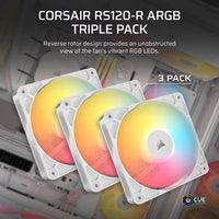 Corsair RS120-R ARGB 120mm PWM Reverse Fans Triple Pack - White, 3x RGB Fans, 2100 RPM, 65.82 CFM, Static Pressure, Magnetic Dome Bearing, PWM Control - Image 4