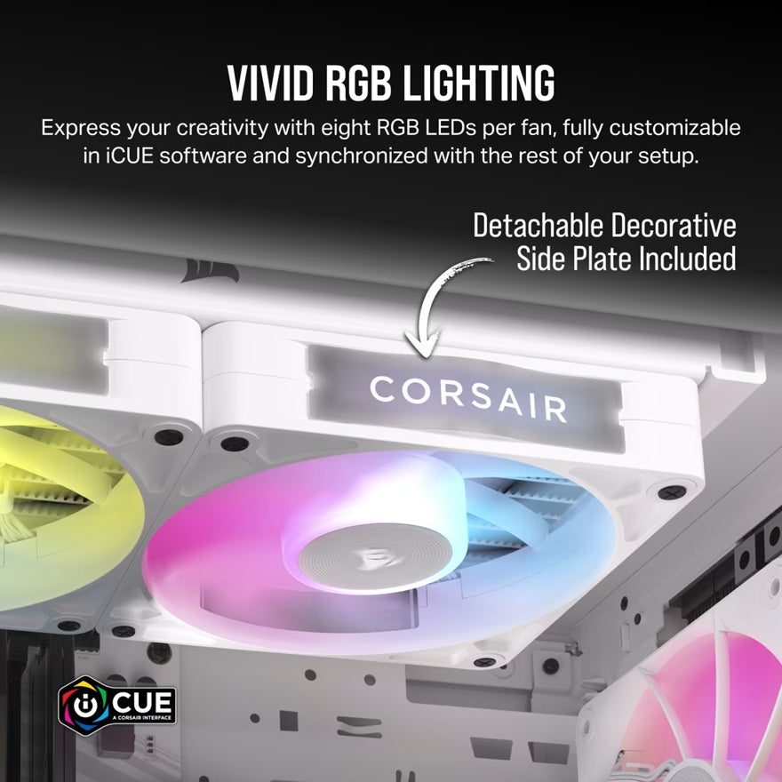 Corsair RX140 RGB White ICUE Link 140mm PWM Dual Fan Kit. 2x Fans, Connectors. 1 x ICUE Link Hub, 60mm Cable 90 Degress, Link Cab. - Image 4
