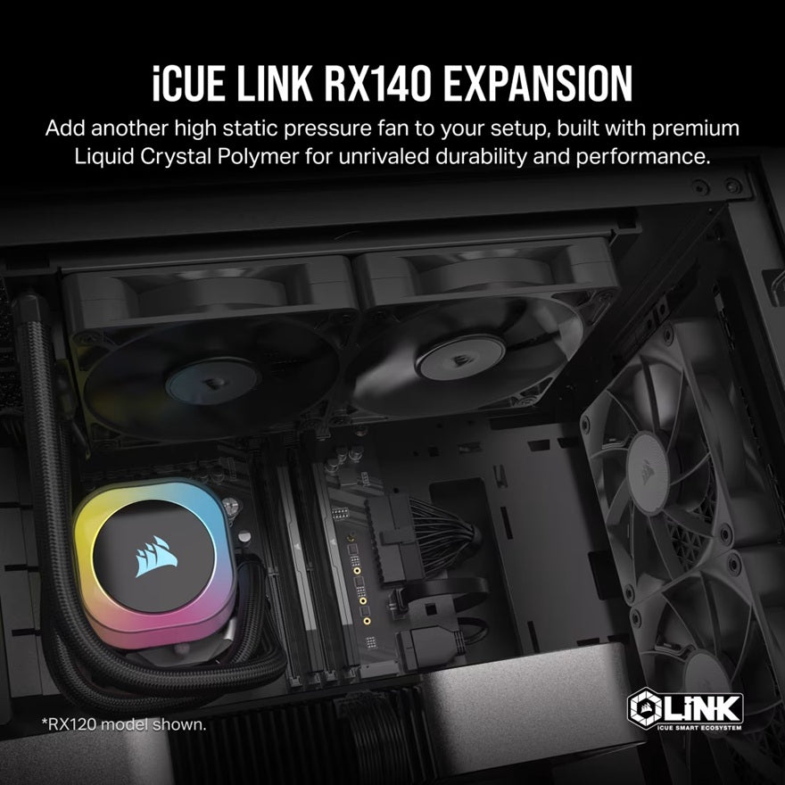 Corsair iCUE LINK RX140 140mm PWM Single Fan Expansion: 95.7 CFM, 1700 RPM, 36dbA, 0.62A, Static Pressure, Magnetic Dome - Image 4