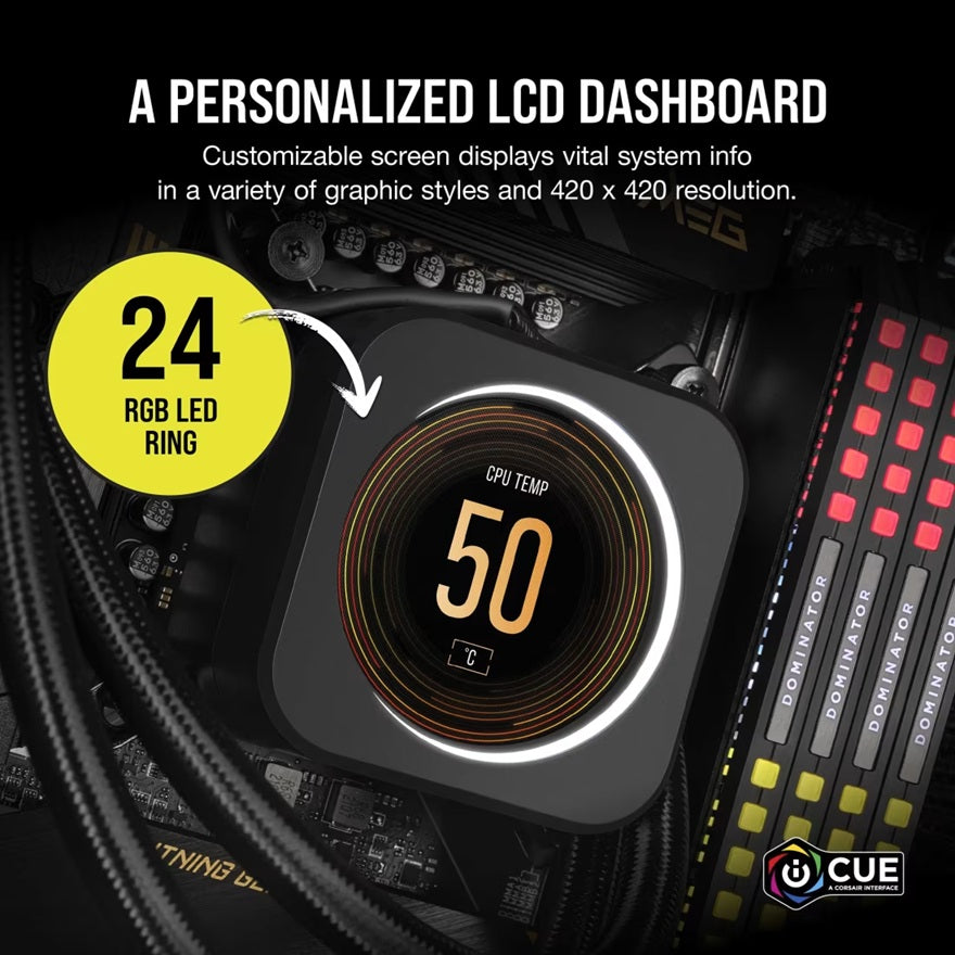 Corsair iCUE ELITE CPU Cooler LCD Display Upgrade Kit transforms your CORSAIR ELITE CAPELLIX CPU cooler into a personalized dashboard Display - Image 4