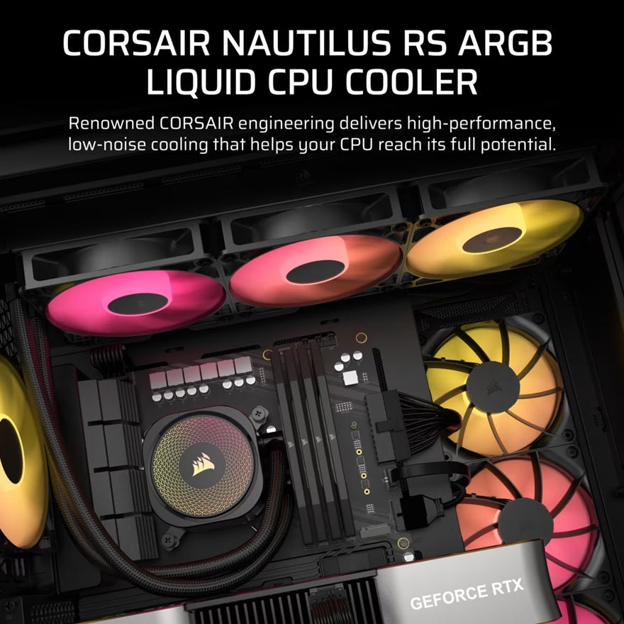 Corsair NAUTILUS 360 RS ARGB Liquid CPU Cooler, Aluminum Rad, Copper Cold Plate, PWM Fan Control, 1700 RPM, 360mm rad, 450mm Tubing, 3x Fans - Image 4