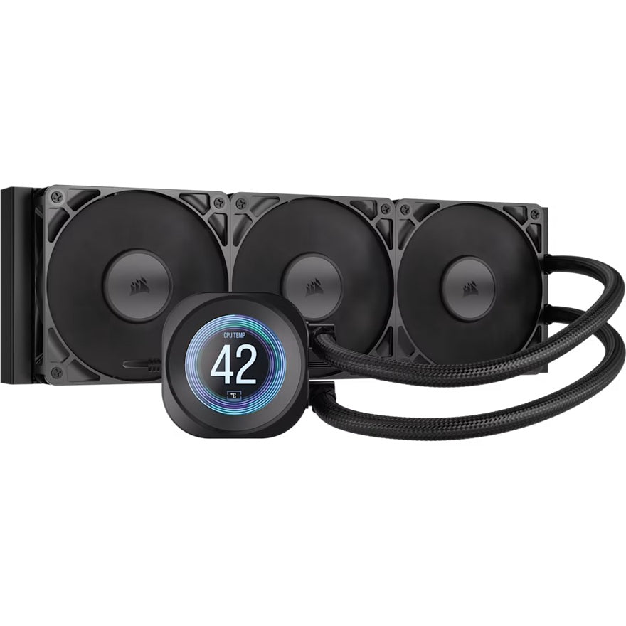 Corsair NAUTILUS 360 RS LCD Liquid CPU Cooler - Black, 360mm rad, LCD pump, 3x PWM fans, 2100 RPM, AM5/LGA1851, copper plate, 450mm Tube, 36dBA - Image 2