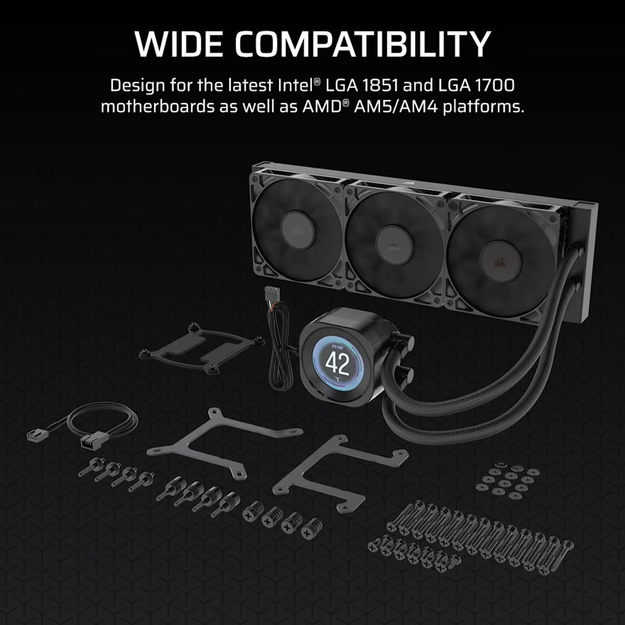 Corsair NAUTILUS 360 RS LCD Liquid CPU Cooler - Black, 360mm rad, LCD pump, 3x PWM fans, 2100 RPM, AM5/LGA1851, copper plate, 450mm Tube, 36dBA - Image 3