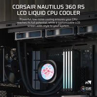 Corsair NAUTILUS 360 RS LCD Liquid CPU Cooler - Black, 360mm rad, LCD pump, 3x PWM fans, 2100 RPM, AM5/LGA1851, copper plate, 450mm Tube, 36dBA - Image 4