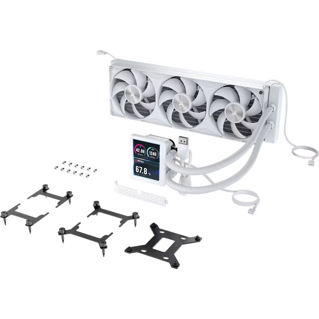Corsair NAUTILUS II 360 RS LCD Liquid CPU Cooler - White, 360mm Rad, 3.5" LCD, FlowDrive 2S Pump, 420–2100 RPM, PWM, AM5/AM4 and LGA 1851/1700 Support - Image 3