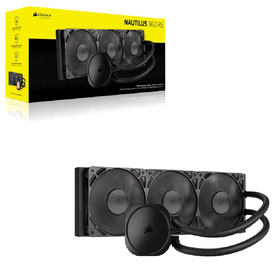 Corsair NAUTILUS 360 RS Liquid CPU Cooler, Aluminum Rad, Copper Cold Plate, PWM Fan Control, 1700 RPM, 360mm rad, 450mm Tubing, 3x Fans - Image 1