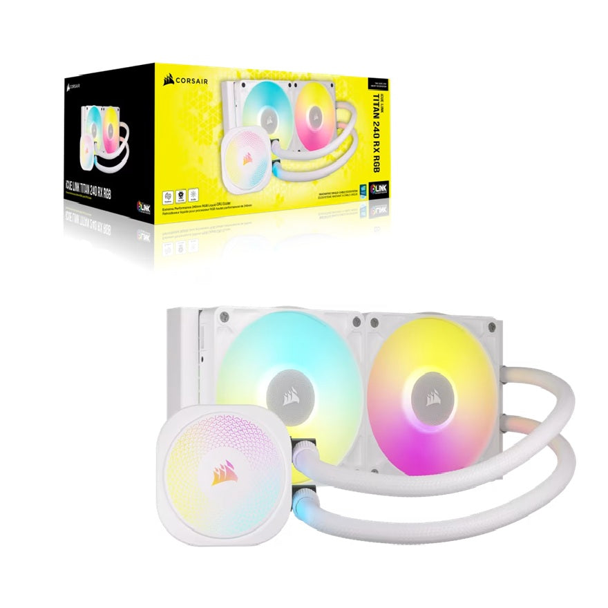 Corsair iCUE LINK TITAN 240 RX RGB AIO Liquid CPU Cooler - White, 73.5 CFM, 2100 RPM, Aluminum Radiator, Copper Cold Plate, Intel/AMD Support - Image 5