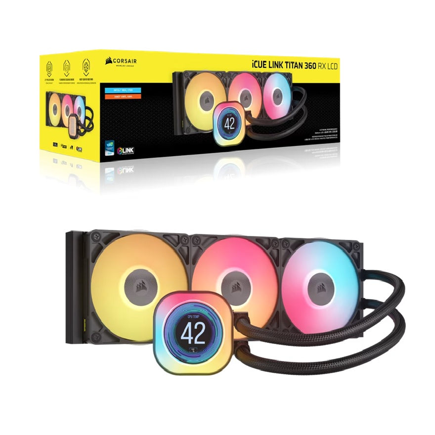 Corsair iCUE LINK TITAN 360 RX LCD Liquid CPU Cooler - Black: 73.5 CFM, 2100 RPM, 36 dBA, Aluminum Radiator, Copper Cold Plate, Intel/AMD Support - Image 5