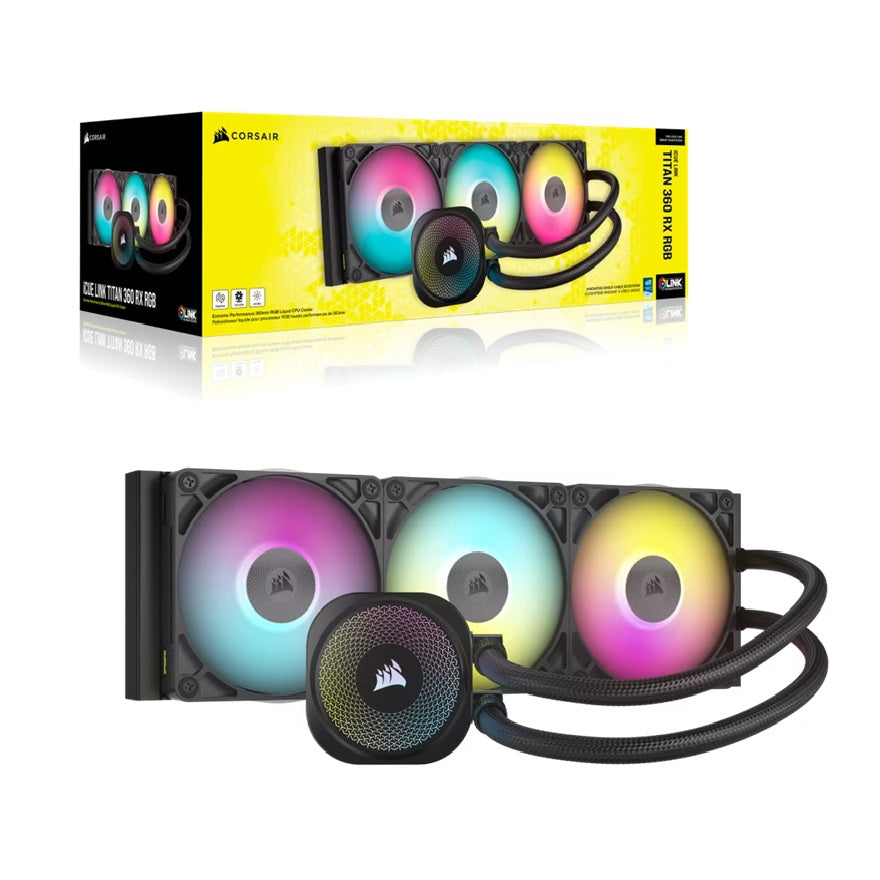 Corsair iCUE LINK TITAN 360 RX RGB AIO Liquid CPU Cooler - Black, 73.5 CFM, 2100 RPM, Aluminum Radiator, Copper Cold Plate, Intel/AMD Support - Image 5