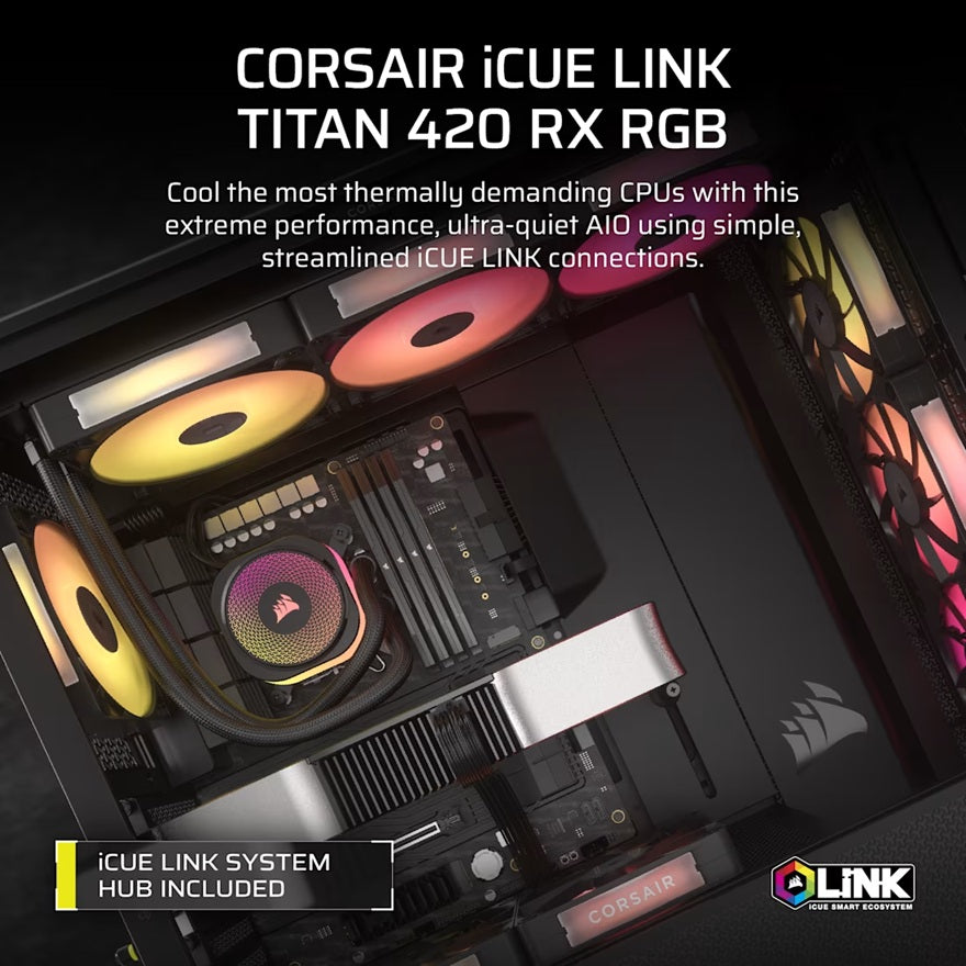 Corsair iCUE LINK TITAN 420 RX RGB AIO Liquid CPU Cooler - Black: 94.7 CFM, 1700 RPM, Aluminum Radiator, Copper Cold Plate, Intel/AMD Support - Image 4