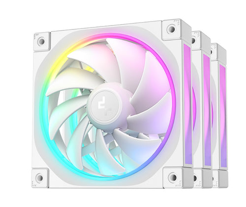 DeepCool FL12 3IN1 WH (3-Pack) 120mm Unique ARGB Fans, Low Noise, 4-pin PWM, Fluid Dynamic Bearing, Addressable RGB LED - Image 2