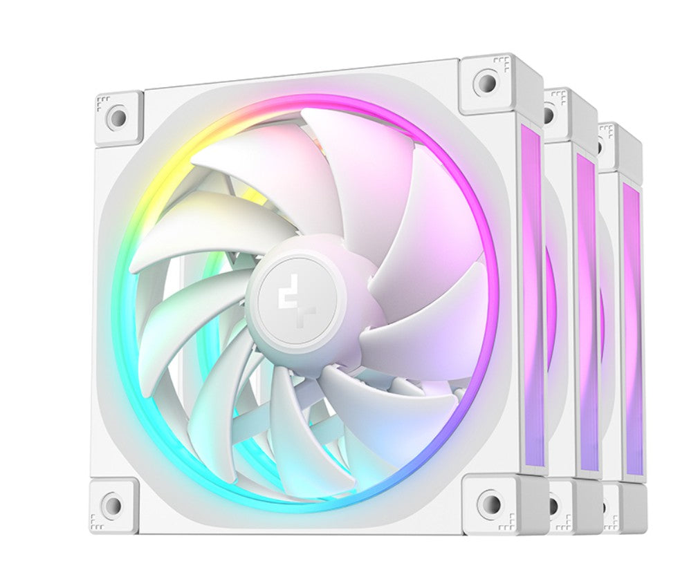 DeepCool FL12 3IN1 WH (3-Pack) 120mm Unique ARGB Fans, Low Noise, 4-pin PWM, Fluid Dynamic Bearing, Addressable RGB LED - Image 1