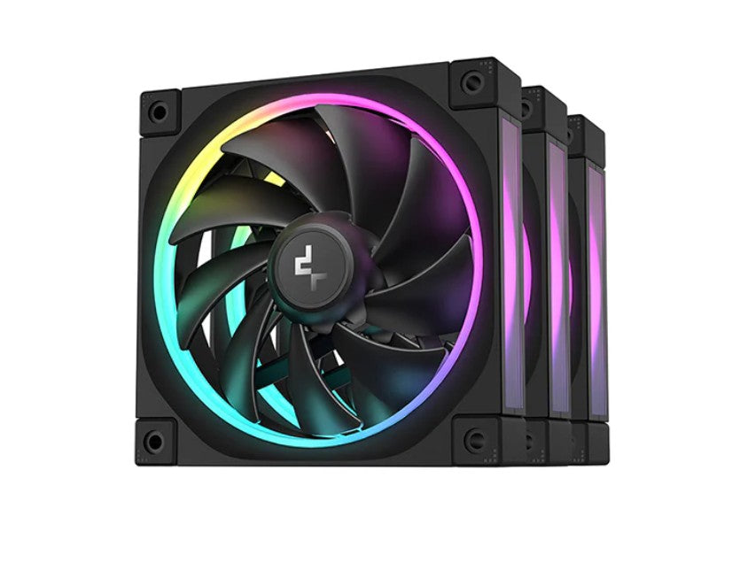 DeepCool FL12 3IN1 (3-Pack) 120mm Unique ARGB Fans, Low Noise, 4-pin PWM, Fluid Dynamic Bearing, Addressable RGB LED - Image 1