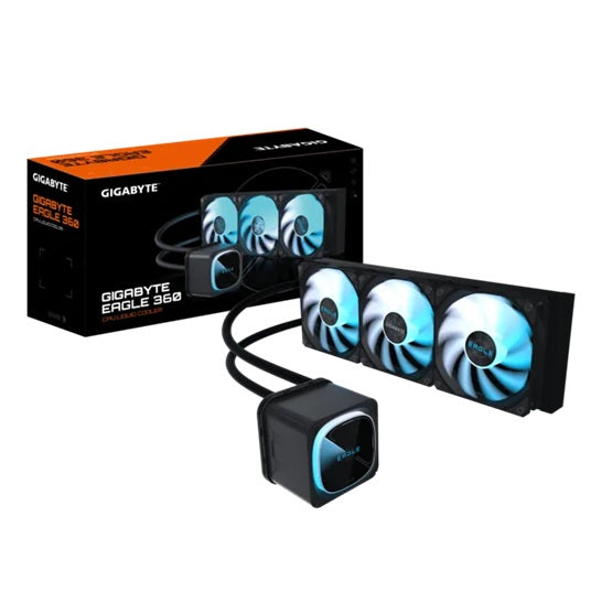 GIGABYTE EAGLE 360, Black, 360mm alu rad, 3x120mm ARGB fans, 600-2000RPM, Intel 1851/1700 AMD AM5/AM4, copper pump 3200RPM, 400mm tube length 27mm - Image 1