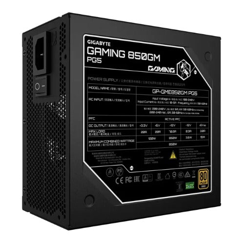 GIGABYTE GAMING 850GM PG5 850W 80+ Gold ATX3.1 PCIe5 16pin APFC 90% 135mm FDB 2xEPS 4xPCIe 8xSATA OVP OPP SCP UVP OCP OTP 100k MTBF FM - Image 1