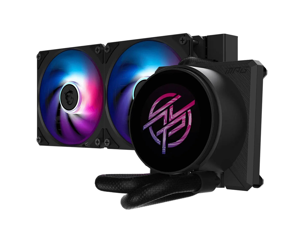 MSI MPG CORELIQUID P22 240 - BLACK, 240mm AIO CPU cooler with 2.1" IPS LCD, dual ARGB fans, and Intel LGA1700/1851 & AMD AM4/AM5 support - Image 1