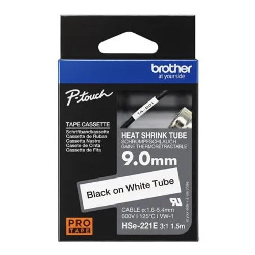 Brother HSE-221E 9.0MM BLACK ON WHITE HEAT SHRINK TUBE CATRIDGE 3:1 (compatible with PT-E300VP/E550WVP/D800W/P750W/P900W/P950NW) - Image 3