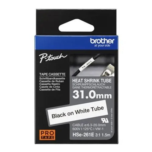 Brother HSE-261E - 31.0MM BLACK ON WHITE HEAT SHRINK TUBE CATRIDGE 3:1 (compatible with PT-E300VP/E550WVP/D800W/P750W/P900W/P950NW) - Image 3