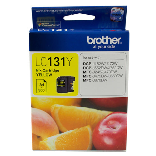 Brother LC-131Y Yellow Ink Cartridge - to suit DCP-J152W/J172W/J552DW/J752DW/MFC-J245/J470DW/J475DW/J650DW/J870DW - up to 300 pages - Image 1