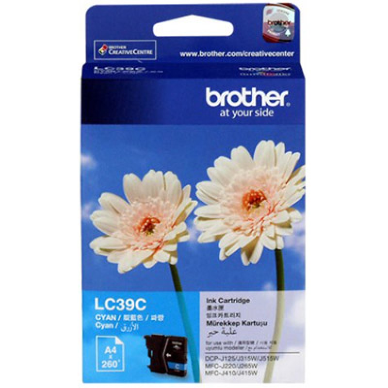 Brother LC-39C Cyan Ink Cartridge - DCP-J125/J315W/J515W MFC-J220/J265W/J410/J415W/J140W- up to 260 pages - Image 1