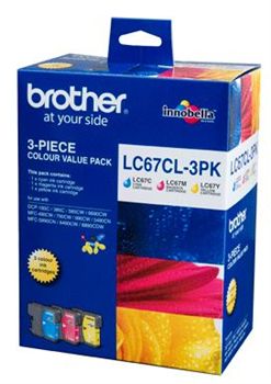 Brother LC-67 Colour Value Pack 1 x Cyan, 1 x Magenta, 1 x Yellow - Image 1