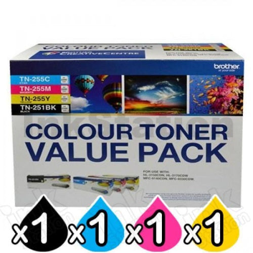 Brother  TN-251BK and TN255 Colour Laser Toner Value Pack. Black, Cyan, Magenta, Yellow (8AE00003) - Image 2