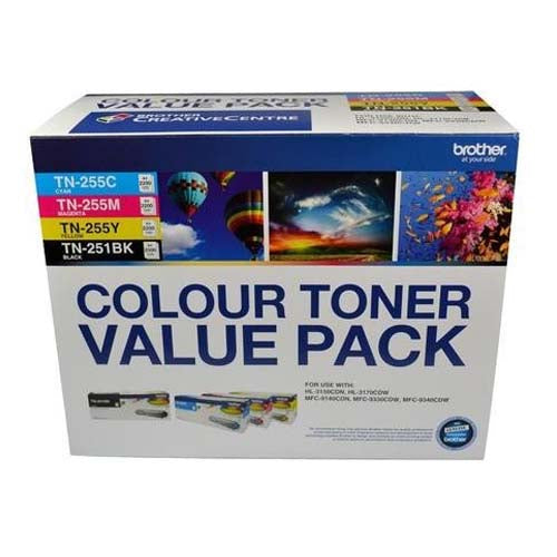 Brother  TN-251BK and TN255 Colour Laser Toner Value Pack. Black, Cyan, Magenta, Yellow (8AE00003) - Image 1