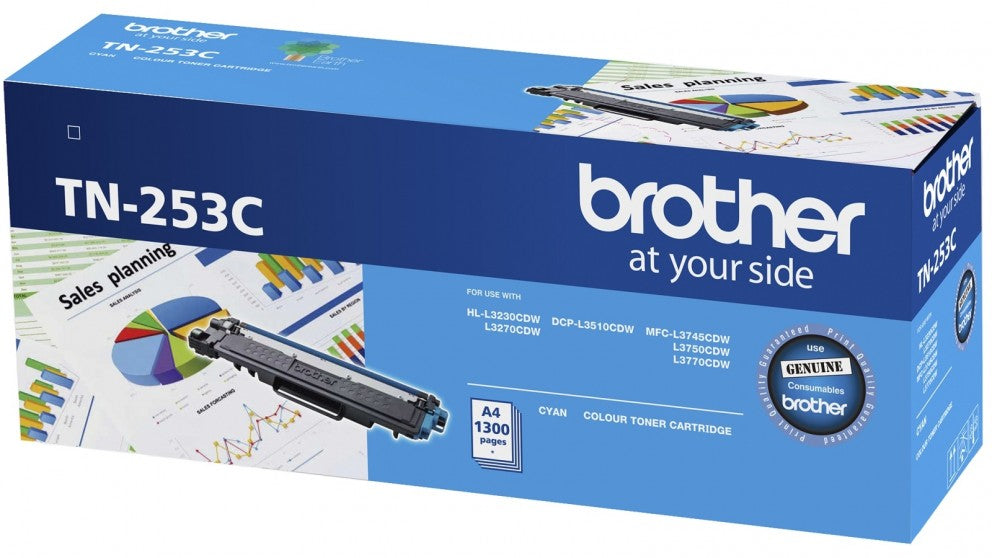 Brother TN-253C Cyan Toner Cartridge to Suit -  HL-3230CDW/3270CDW/DCP-L3015CDW/MFC-L3745CDW/L3750CDW/L3770CDW (1,300 Pages) - Image 1