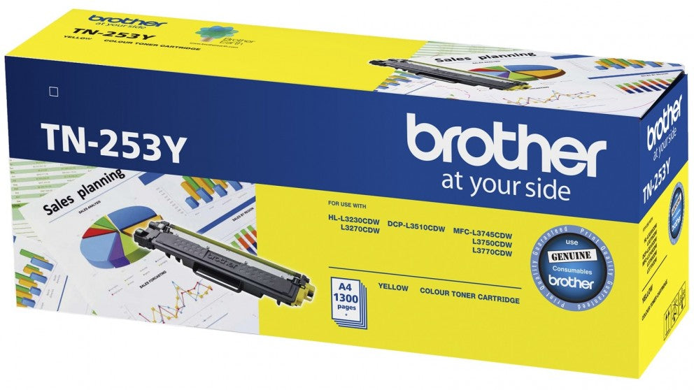 Brother TN-253Y Yellow Toner Cartridge to Suit -  HL-3230CDW/3270CDW/DCP-L3015CDW/MFC-L3745CDW/L3750CDW/L3770CDW (1,300 Pages) - Image 1