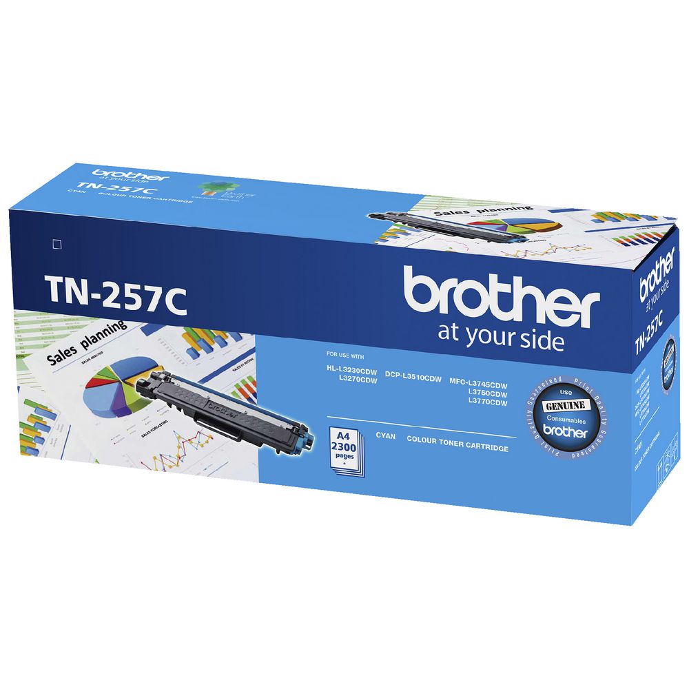 Brother TN-257C  Cyan High Yield Toner Cartridge to Suit -  HL-3230CDW/3270CDW/DCP-L3015CDW/MFC-L3745CDW/L3750CDW/L3770CDW (2,300 Pages) - Image 2
