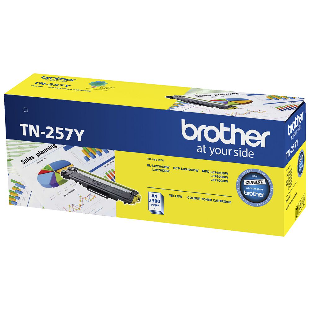 Brother TN-257Y Yellow High Yield Toner Cartridge to Suit -  HL-3230CDW/3270CDW/DCP-L3015CDW/MFC-L3745CDW/L3750CDW/L3770CDW (2,300 Pages) - Image 2