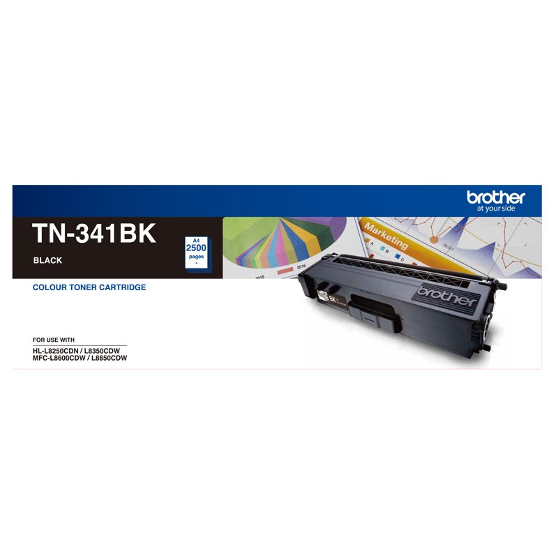 Brother TN-341BK Colour Laser-Standard Yield Black Toner to suit HL-L8250CDN/8350CDW MFC-L8600CDW/L8850CDW - 2500Pages - Image 1