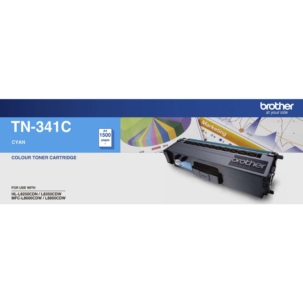 Brother TN-341C Colour Laser Toner- Standard Cyan, HL-L8250CDN/8350CDW MFC-L8600CDW/L8850CDW - 1500Pages - Image 1